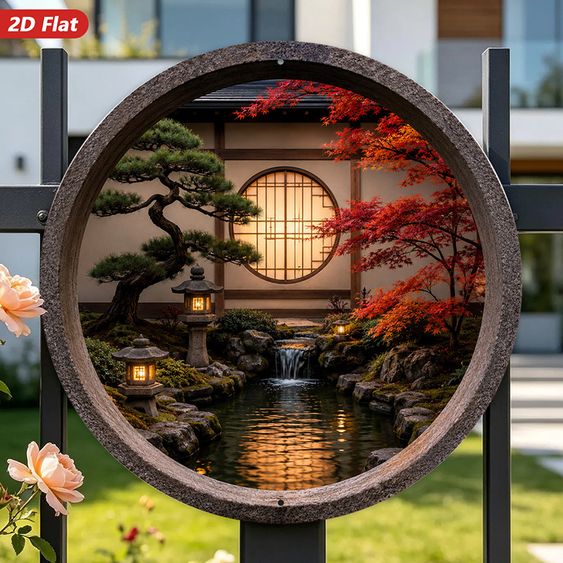 2D Flat, 1pc Round Metal Sign  - Bonsai Garden Wall review and price